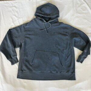 Vintage 90s Champion Reverse Weave Blue Hoodie BLANK Sweatshirt XXL 2XL Heavy
